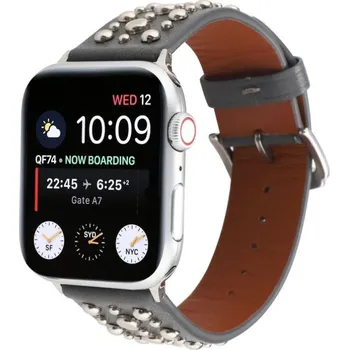 Ostatní příslušenství k chytrým hodinkám eses Kožený řemínek s nýty pro Apple Watch - Šedý 38mm, 40mm, 41mm