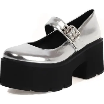 Dámské lodičky Lakované lodičky s kulatou špičkou GoodDayGirl Fashion Barva: Stříbrná, Velikost: 38