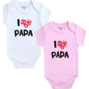 Kojenecké body s potisky "I love mama / papa!" a jiné (2 ks) Motiv: 15 bílé a růžové - I love papa, Velikost: 3M