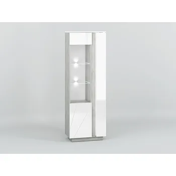 Knihovna Vitrína levá stříbrný beton/bílý lesk LUMENS 03