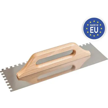 Zednické hladítko Hladítko Strend Pro Premium, s dřevěnou rukojetí, 380x130 mm, e6mm, 0,7 mm, rovné, nerez