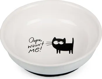 miska pro kočku Tommi Keramický talířek s kočkou protiskluzový 15,5 x 4,5 cm bílý
