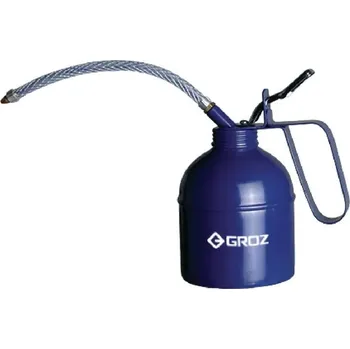 Olejnička Ruční kovová pumpovací olejnička s pružnou tryskou 300ml Groz (KP-41621) (Profesionální kovová dílenská olejnice 300ml Pressol, obsahuje ohebnou 175 mm dlouhou trysku. Čerpací stanice umožňuje odměřenou dodávku kapiček.)
