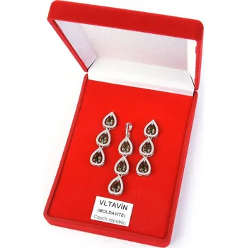 Souprava šperků Luxusní sada šperků s vltavíny a zirkony Ag 925/1000 + Rh 9.89 + 2.23g