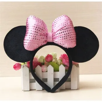 Minnie Mouse Ozdobné dětské čelenky s ouškama a mašlí s flitry Barva: světle růžová