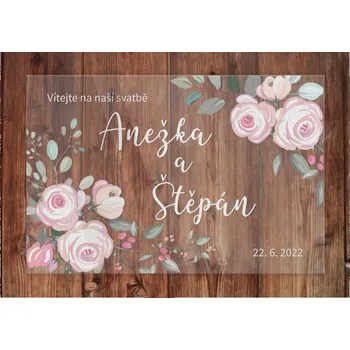 Svatební dekorace Svatební uvítací cedule kreslené růže - 30x40 cm + doprava zdarma