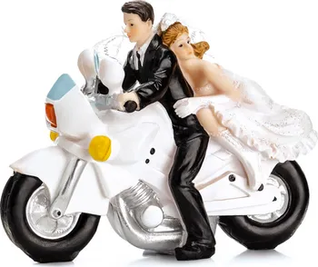 Jedlá dekorace na dort PartyDeco Svatební figurka nevěsta a ženich na motorce 11,5 cm