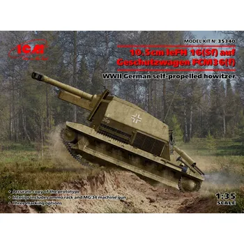 Plastikový model ICM 1/35 10.5cm leFH 16(Sf) auf Geschutzwagen FCM36(f)