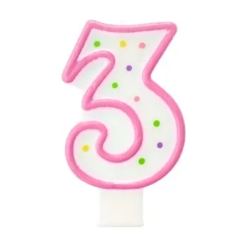 Dortová svíčka Godan Svíčka s puntíky na dort "3" Barva: Růžová