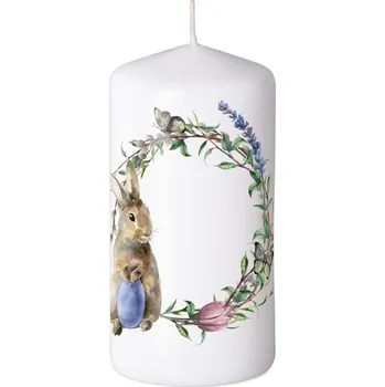 Svíčka Válec 60x120 mm zajíček věnec, bílá svíčka 255 gram