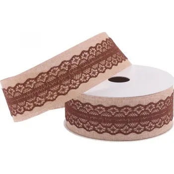 Stuha Stuha dekorativní 4cm/5m přírodní/hnědá, s krajkou