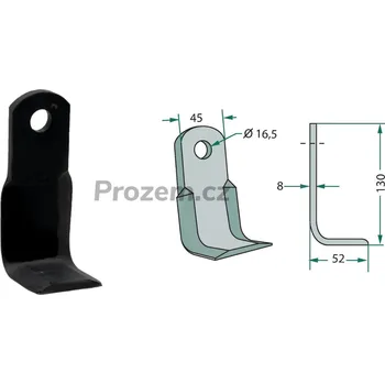 Pracovní nůž Mulčovací zahnutý nůž pro Maschio, Terranova, 130/8/16,5 mm