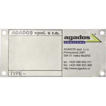 Přívěs Agados Výrobní originální štítek na přívěsy