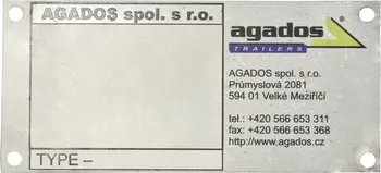 Příslušenství pro přívěs Agados Výrobní originální štítek na přívěsy