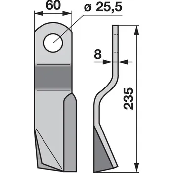 Mulčovací Y nůž na podsekávač ohradníku Olivia X Agrimaster 60 x 8 x 235 mm