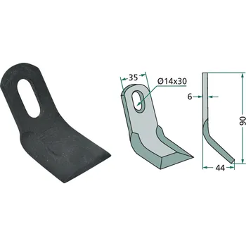 Mulčovací Y-nůž pro Kuhn, Nobili, J1781017, 6060006, 90/6/14x30 mm