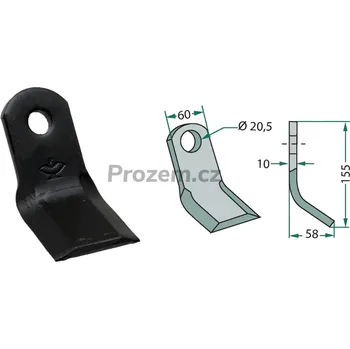 Mulčovací Y-nůž pro Maschio, Zappator, 155/10/20,5 mm