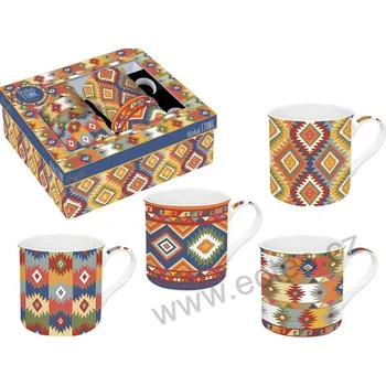Easy Life GLOBAL ETHNIC AZTEC porcelánové hrnky s modrooranžovými vzory 300ml 4 ks