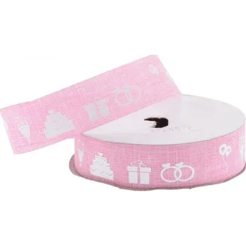Stuha Stuha dekorativní 25mm/9m sv.růžová, svatební potisk