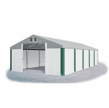 Zahradní stavba Skladový stan 4x7x3,5m střecha PVC 580g/m2 boky PVC 500g/m2 konstrukce ZIMA PLUS Šedá Bílá Zelená