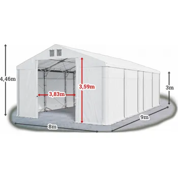 Zahradní stan Skladový stan 8x9x3m střecha PVC 580g/m2 boky PVC 500g/m2 konstrukce POLÁRNÍ PLUS Bílá Bílá Bílá
