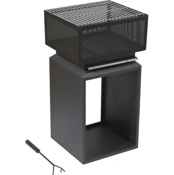 Venkovní designové přenosné ohniště / gril na zahradu + terasu, prostor na dřevo, černá barva, 74 cm