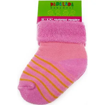 Růžové pruhované kojenecké dívčí froté ponožky Molly 0 - 6 měsíců