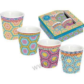 Easy Life GLOBAL ETHNIC BORA BORA porcelánové espresso kelímky s barevnými vzory 100ml 4 ks