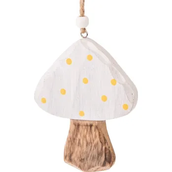 Vánoční ozdoba Sada 3 bílých dřevěných závěsných dekorací Dakls Mushroom ID_1402005