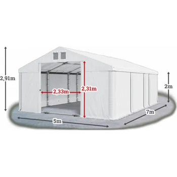 Zahradní stan Skladový stan 5x7x2m střecha PVC 580g/m2 boky PVC 500g/m2 konstrukce LÉTO PLUS Bílá Bílá Bílá