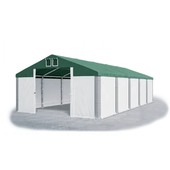 Zahradní stan Skladový stan 4x20x3m střecha PVC 560g/m2 boky PVC 500g/m2 konstrukce ZIMA PLUS Šedá Bílá Zelená