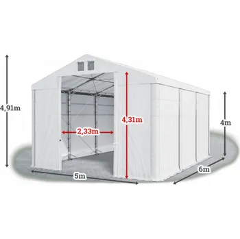 Zahradní stan Skladový stan 5x6x4m střecha PVC 620g/m2 boky PVC 620g/m2 konstrukce POLÁRNÍ Bílá Bílá Bílá