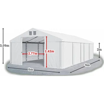 Zahradní stan Skladový stan 6x9x2m střecha PVC 580g/m2 boky PVC 500g/m2 konstrukce LÉTO Bílá Bílá Bílá