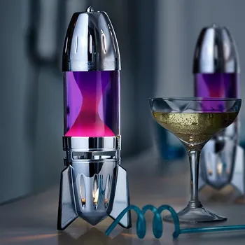 Lampa pro světelnou terapii Mathmos Fireflow R1 Silver, originální lávová lampa stříbrná s fialovou tekutinou a růžovou lávou, pro čajovou svíčku, výška 24cm