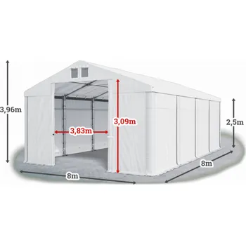 Zahradní stavba Skladový stan 8x8x2,5m střecha PVC 620g/m2 boky PVC 620g/m2 konstrukce ZIMA Bílá Bílá Bílá