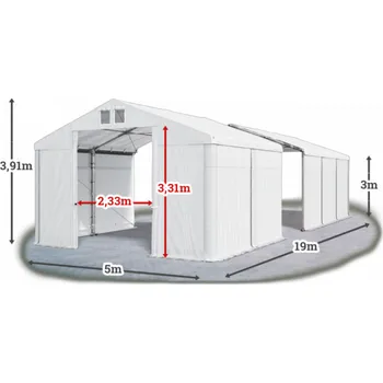 Zahradní stan Skladový stan 5x19x3m střecha PVC 580g/m2 boky PVC 500g/m2 konstrukce ZIMA PLUS Bílá Bílá Bílá