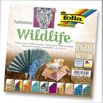 Barevný papír Folia Origami papír Wildlife 50ks, 80g - 15x15cm