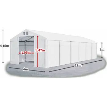 Zahradní stan Skladový stan 4x12x3m střecha PVC 560g/m2 boky PVC 500g/m2 konstrukce ZIMA Bílá Bílá Bílá