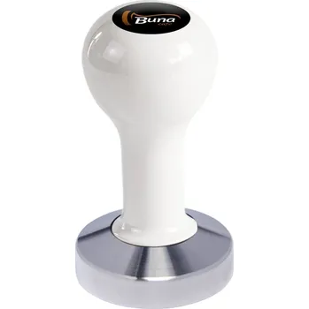 Buna café tamper, kov, bílý, TP, 57.5 mm, nerez mat, plochý