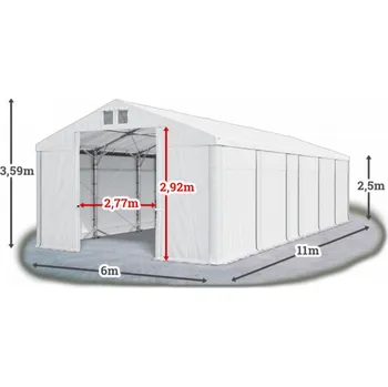 Zahradní stavba Skladový stan 6x11x2,5m střecha PVC 580g/m2 boky PVC 500g/m2 konstrukce POLÁRNÍ PLUS Bílá Bílá Bílá
