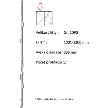 Příslušenství k oknu ROTO NX - Štulpový převod konstantní Velikost: Gr. 1090, FFH 1001-1200