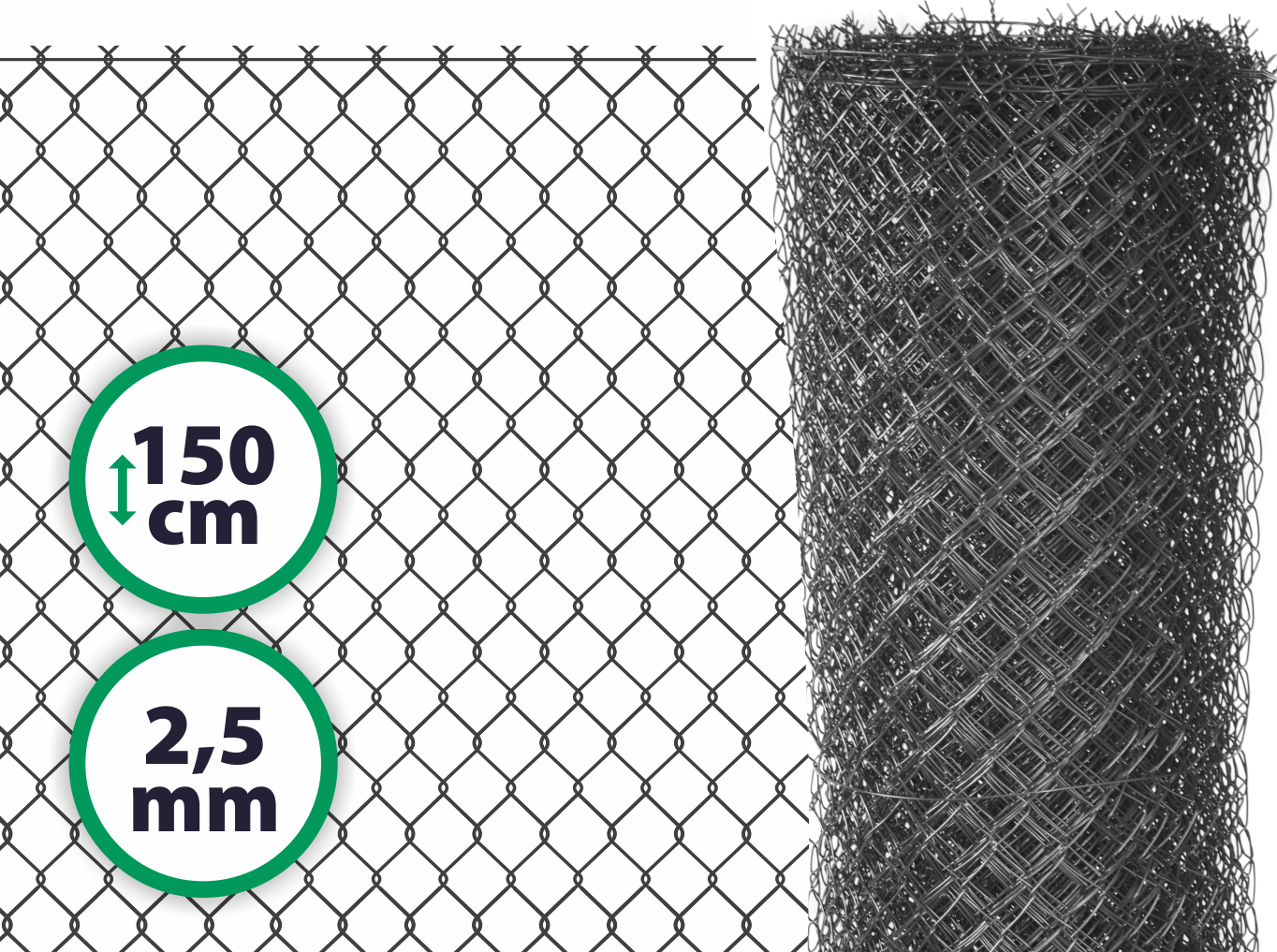 Pletivo poplastované výška 150 cm s ND (2,5 mm; 50x50 mm; PVC; antracit)