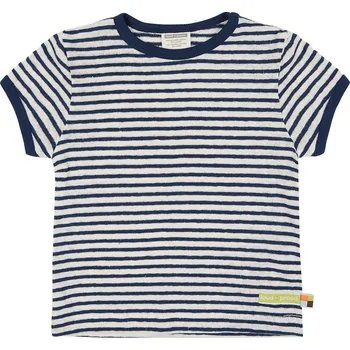 Chlapecké tričko Dětské pruhované triko s krátkým rukávem s příměsí lnu Tmavě modrá loud + proud Velikost: 74/80