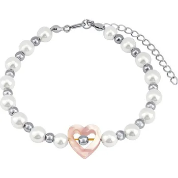Šperk Náramek srdce Amee z chirurgické oceli se syntetickými perlami