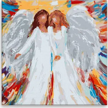 Malování podle čísel - Dva andělé v barvách - 40x40 cm, bez dřevěného rámu - CZ výroba