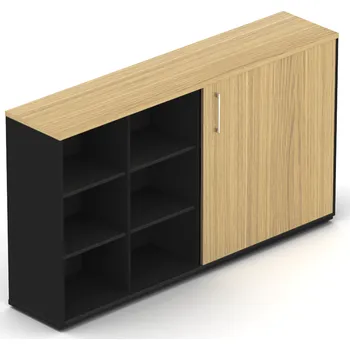 Policová skříň NABYTEK-DESIGNOVY.CZ - DE3203DP - Skříň kancelářská EPIC, policová, posuvné dveře, šířka 200cm, výška 112,9cm, dub/černá