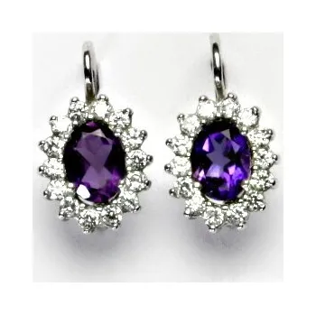 Náušnice Zlaté náušnice, Kate, bílé zlato, přírodní tm. ametyst, čiré zirkony ,NK 1507