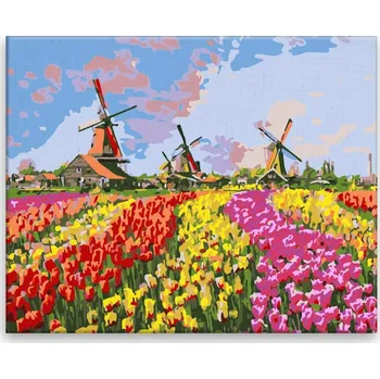 Malování podle čísel - Amsterdamské mlýny - 50x40 cm, bez dřevěného rámu - CZ výroba