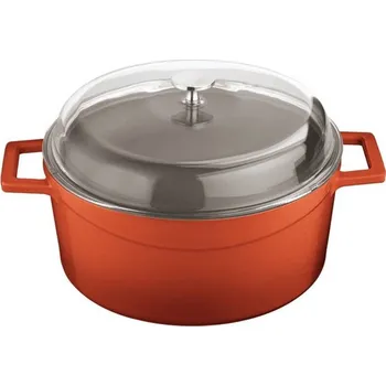 Hrnec Sambonet Paderno Industrie s.p.a. VYSOKÝ KASTROL SE SKLENĚNOU POKLICÍ LITINA - PRŮMĚR 20 - 28 CM - ČERVENÁ Varianta: VYSOKÝ KASTROL SE SKLENĚNOU POKLICÍ LITINA - PRŮMĚR 20 CM - ČERVENÁ