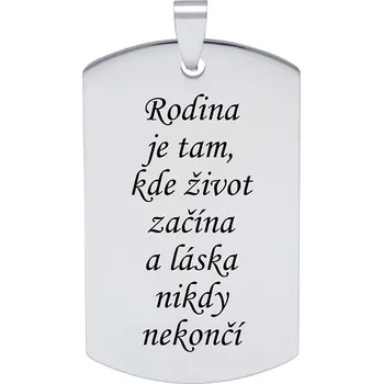 Náhrdelník Doria Přívěsek destička 49x29mm stříbrná z oceli E189